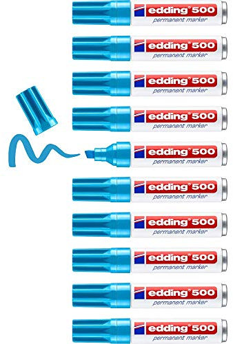 Edding E-500 – Set di 10 pennarelli indelebili con punta a scalpello, 2 A 7 mm Blu Cielo