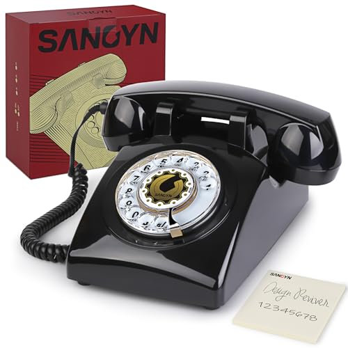 Retro Rotary Dial Phone Sangyn 1960s Vintage Landline Telephone Old Fashioned Corded Phones with Mechanical Ringer for Home Office Desk