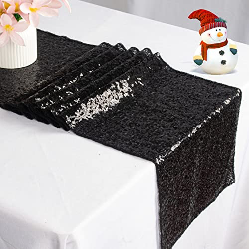 ShinyBeauty 30cmx180cm Pailletten tischläufer Schwarz Glitzerndes für Hochzeit/Party Jahrestag geburtstagsessen bankett (Schwarz, 30x180cm)