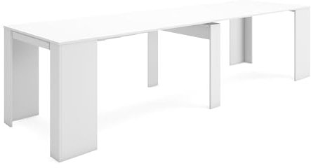 Skraut Home | Table Console Extensible | Console Meuble | 300 | pour 14 Personnes | Table à Manger | Style Moderne | Blanc