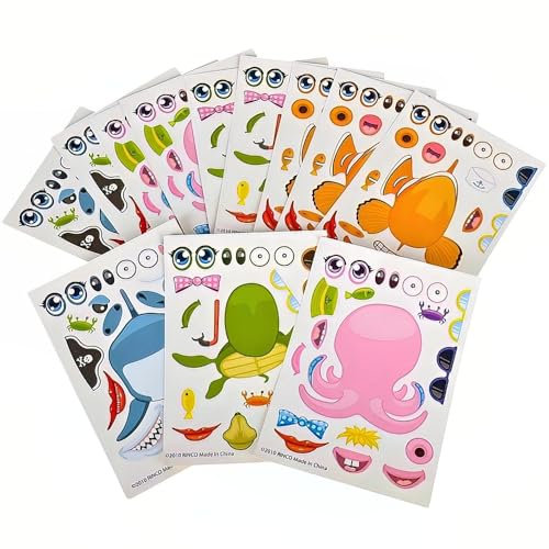 ~ 12 ~ Make-a-Sea Ocean Animal Fish Sticker Sheets ~ New
