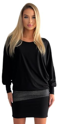 Mississhop Damen Minikleid festlich Glitzer Kleid Pulli Tunika S M L XL XXL