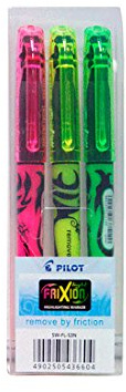 Pilot Frixion Light Textmarker, mittlere Spitze, Gelb/Rosa/Grün