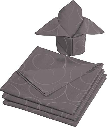 Erwin Müller Stoff-Serviette Oberhausen 4er- Pack, Jacquard Ranken anthrazit Größe 50x50 cm - pflegeleicht, bügelleicht