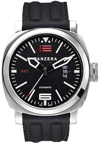 Panzera Aquamarine 45 - Atlantic Descent Automatik Edelstahl 316L Diver Schwarz Day-Date Silikon Herren Uhr