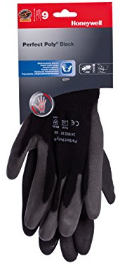 Honeywell 2400251-09 Perfekte Polyamid-Strickhandschuhe für allgemeine Handhabung, graue Polyurethanbeschichtung auf Handfläche und Fingerspitzen, 25 cm Länge, Größe 9 (Packung mit 10 Paar)