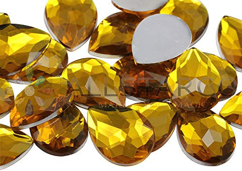 Allstarco 25x18mm Flat Back Teardrop Acrylic Rhinestones Plastic Gems for Jewelry Making Costume Jewels Cosplay Card Making Embelishments Decor Crafts - 20 Pieces (Gold Topaz H107)
