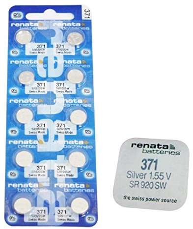 renata 371 SR920SW - Batteria per orologio 1,55 V, confezione da 10 pezzi, realizzata in Svizzera, colore: Argento