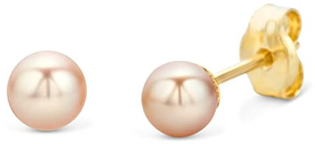 Miore Schmuck Damen Ohrstecker pfirsiche Süswasserperlen 5 mm Ohrringe aus Gelbgold 18 Karat / 750 Gold