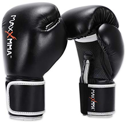 MaxxMMA Pro Style Boxhandschuhe für Damen und Herren, Effiziente Stoßdämpfung, Handgelenkschutz, Boxsack, MMA, Muay Thai, Sparring (Schwarz, 12oz)