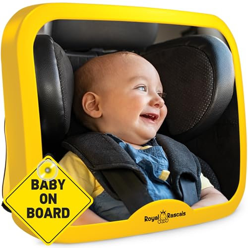 ROYAL RASCALS Baby Autospiegel | Rückspiegel für rückwärts gerichtete Kindersitze | GELB | Passt in jede verstellbare Kopfstütze | Dreh- und Kippunktion | splitterfrei | PREMIUM SICHERHEITSPRODUKT