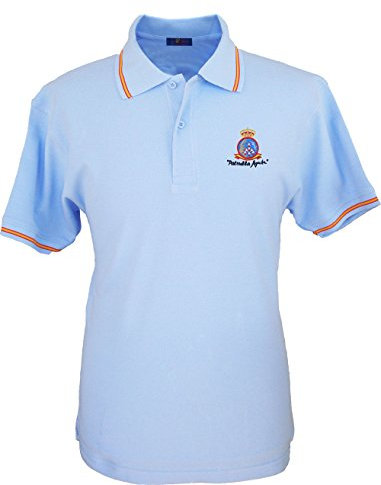 Pi2010 – Polo Patrulla Águila para Hombre, Color Celeste, Bandera España en Cuello y Mangas, 100% algodón Talla M