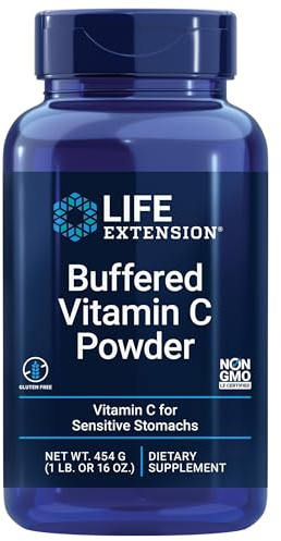 Life Extension Buffered Vitamin C Powder, buffering minerals, calcium, magnesium, potassium & zinc, for sensitive stomachs, gluten free, non-GMO, vegetarian, 454 grams, about 84 servings