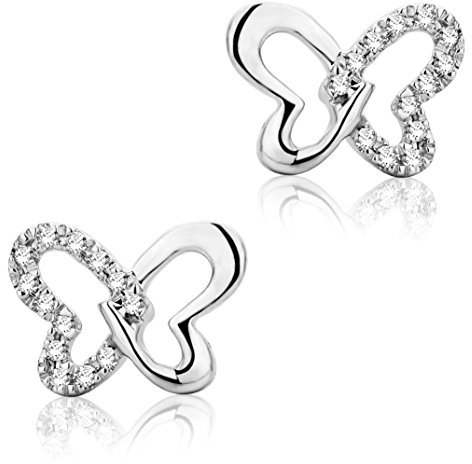 Miore Ohrringe Damen Schmetterling Weißgold 9 Karat / 375 Gold Ohrstecker Diamant Brillianten 0.04 ct