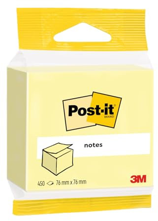 Post-it Notes Würfel, Gelb, 450 Blatt, 76 mm x 76 mm - Selbstklebende Notizzettel zum Notieren, für To-Do-Listen und als Erinnerung