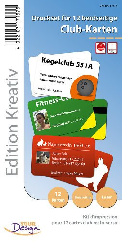 Your Design Druckset für 12 beidseitige Club-Karten, Laserdrucker (Plastikkarten selber drucken)