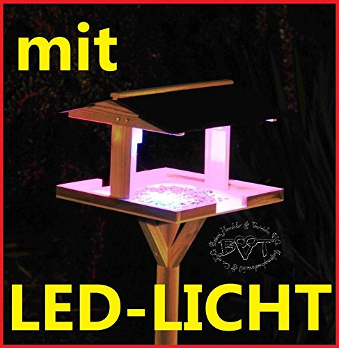 vogelfutterhaus,XXL,mit Licht,DACH DUNKEL-GRÜN,mit Beleuchtung,LED-Licht / Vogelhaus,wetterfest IN HELLBRAUN LASIERT,VIERDAORI-BEL-hbraun002 robust,stabil,wetterfest,Vogelhaus Vogelfutterhaus,KOMPLE