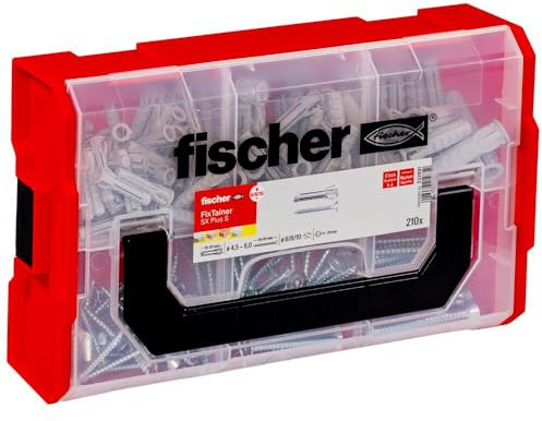 fischer L-Boxx Mini SX Plus + Schraube, 210-teiliges Dübel- und Schraubenset, 6-10 mm Durchmesser, 30-50 mm Länge, für Profis und Heimwerker, optimal für Ziegelwände