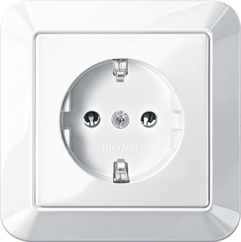 Merten Schuko-Steckdose mit voller Abdeckplatte, Schraub-Liftklemmen, 1-M, polarweiß glänzend, MEG2401-1019