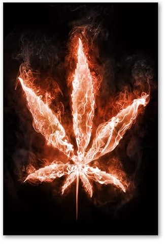 Postereck - 0454 - Hanfblatt, Flammen Hanf Kiffen Feuer Rauchen Cool - Kunst Wandposter Fotoposter Bilder Wandbild Wandbilder - Poster - 4:3-81,0 cm x 61,0 cm