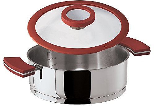 Sambonet 12 O'Clock Casseruola Bassa 2 Maniglie, con Coperchio, Acciaio Inossidabile, Rosso, 28 cm, 2 unità