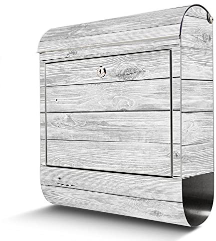 banjado® Briefkasten Edelstahl mit Motiv Weiß Gebeizt 38x43x12cm & 2 Schlüssel - rostfreier Edelstahl Briefkasten mit Zeitungsfach - Postkasten A4 Einwurf inkl. Montagematerial