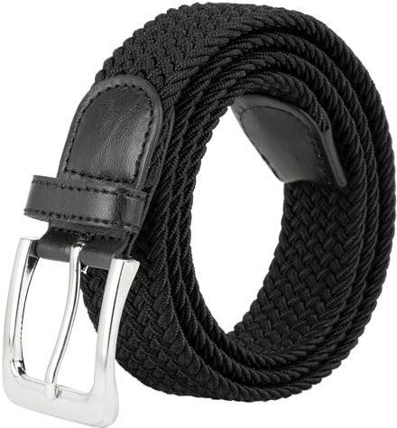 Gelante Canvas Elastic Fabric Woven Stretch Multicolored Braided Belts 2041-Black-L