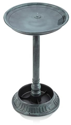 Alpine Corporation TIZ112 Alpen-Kunststoff-Außendekoration für Garten, Terrasse, Veranda, grüne Vogeltränke mit Pflanzsockel, 63 cm hoch, Türkis