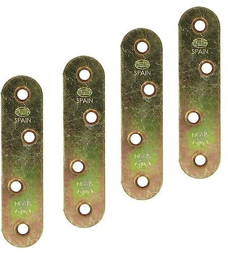 Amig – Packung mit 4 Verstärkungsplatten aus bichromatisiertem Stahl, Modell 2, flach, zur Montage oder Montage von Holzmöbeln, Maße: 80 x 19 x 2 mm, runde Kante