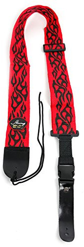 Red & Black Flame Universal Guitar Strap With Quick Release Clip - Perfect For Any Acoustic, Electric, Bass And Classical Guitar