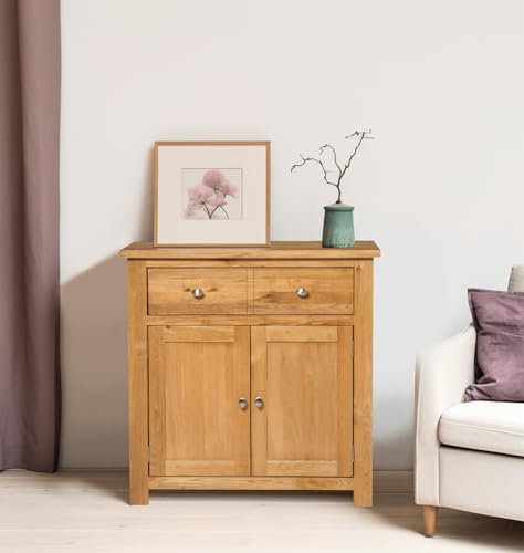 Hallowood Furniture Waverly Oak Sideboard Small Cabinet with 1 Large Drawer, Cupboard and Adjustable Internal Shelf, Solid Wooden Small Sideboard, Living Room Cabinets, Oak Furniture