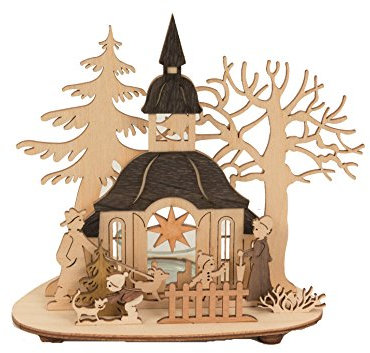 Kuhnert - hochwertiger Teelichthalter Kirche - mit aufgesetztem Edelholzfunier - Maße: 13 x 10 x 15 cm - Made in Germany