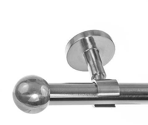 BASIT Gardinenstange Deckenmontage 1 läufig 120 cm lang Edelstahl Look Set Metall 1-läufige Vorhangstange Deckenmontage Ø20mm I 120-600cm wählbar D31