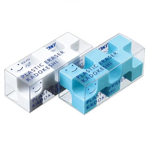 KOKUYO Kado-Keshi Petit Pencil Erasers, 2 Pack 28-Corner Precision Erasers | Blue and white 2-pack plastic erasers with compact petit size for precise notes, sketches, homework and everyday pencil use