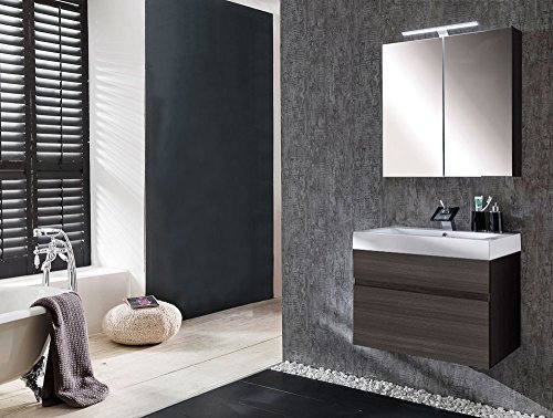 SAM® Badmöbel-Set 2-TLG, Parma, Trüffeleiche, Softclose Badezimmermöbel, Waschplatz 70 cm Mineralgussbecken, Spiegelschrank