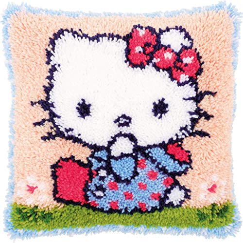 VERVACO Knüpfkissen Set Deko Kissenbezug Knüpfset für Anfänger HELLO KITTY Basteln Erwachsene Kreativ DIY Handarbeit Kissen zum Selber Knüpfe 40 x 40 cm Latch Hook Kit Knüpfhaken Set Kissen