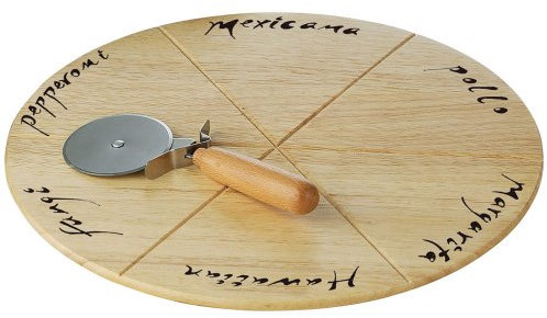 Premier Housewares 1103525 Round Rubberwood Pizza Cutting Board with Pizza Cutter, 2 x 32 x 32 cm, Beige