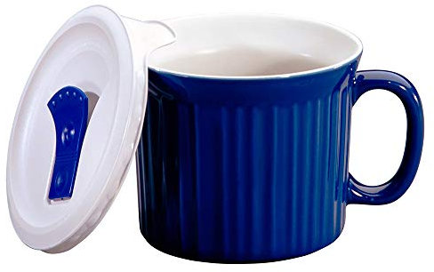 CorningWare Meal Mug with Vented Lid for Steam, 20-Oz Stoneware Soup Mug, BPA-Free Lid, Microwave, Freezer, and Dishwasher Safe, Blueberry