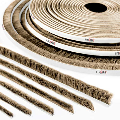 STEIGNER 10m Bürstendichtung BRAUN Dichtungsbürste selbstklebend, Türbodendichtung Türdichtung, Höhe 11 mm