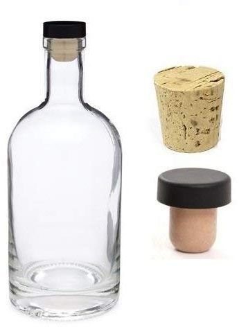 Nakpunar 25 oz Nordic Heavy Base Glass Liquor Bottle (750 ml, 75cc) with T-Top Synthetic Closure and Bonus Regular Cork Made in USA