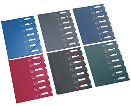 Extendos Archivierungsboxen Dokument Ordnungsmappe aus PP und Karton, 7 Fächer, Grün, 12 Stück