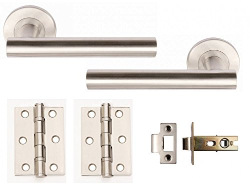 Zenith Satin Stainless Steel Lever on Rose Door Handle Pack with Hinges + Latch (EXT2005)