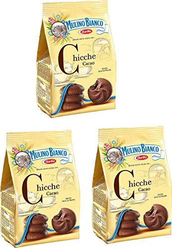 600 gr. Mulino Bianco Chicche Cacao/Italienische Kekse mit Kakao und cremiger Schoko-Füllung. (3 x 200 gr.)