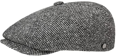 LIERYS Tweed Winter Schirmmütze Damen/Herren - Flatcap Made in Italy - Mütze mit Schurwolle - melierte Wintermütze mit Innenfutter - Flat Cap Herbst/Winter - Schiebermütze schwarz S (54-55 cm)