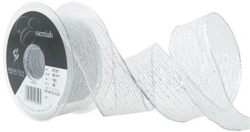Berisfords 40 mm Wired Tinsel Mesh Ribbon, Silver