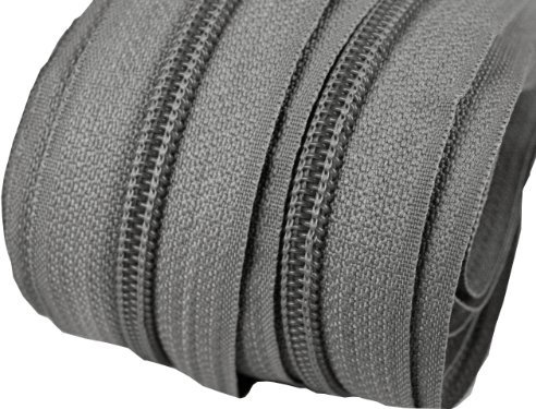2 m endlos Reißverschluss 5 mm Laufschiene + 5 Zipper Meterware teilbar Farbwahl (mittelgrau)
