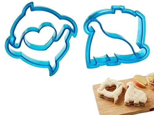 Premier Housewares Durable Dinosaur and Dolphin Sandwich Cutters | Simple to Use Biscuit Cutters for Snacks | Dishwasher Safe Cookie Cutters for Baking | Versatile Pastry Cutters