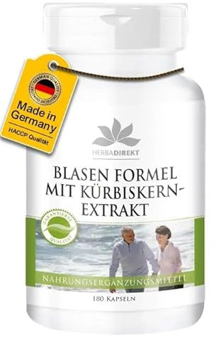 Blasen Formel mit Kürbiskern-Extrakt - 180 Kapseln - mit Goldrutenkraut, Johanisskraut und Vitamin E - vegan | HERBADIREKT by Warnke Vitalstoffe - Deutsche Apothekenqualität