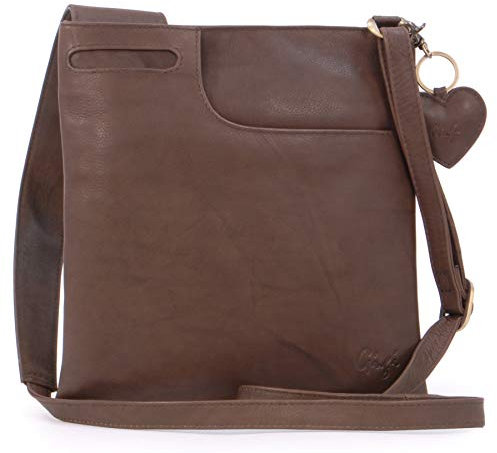 Gigi - Women's Small Leather Crossbody Bag - Slim Shoulder Bag With Adjustable Shoulder Strap - With Heart Keyring Charm - Othello 2057 - Dark Brown