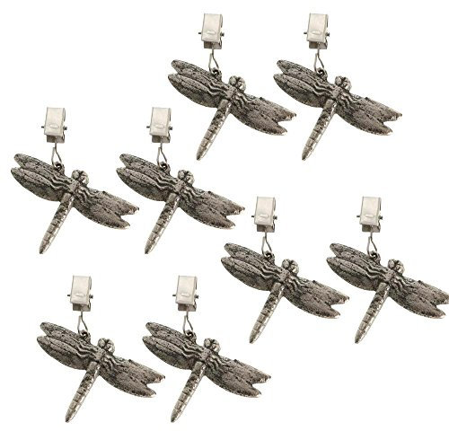 ToCi 8 x Tischtuchbeschwerer Libellen-Motiv – Silberfarbene Tischdecken-Gewichte mit Klammer - Metall Tischtuchhalter für Garten, Balkon, Terrasse & Events - 7,3 x 6,8 cm, 40 g schwer